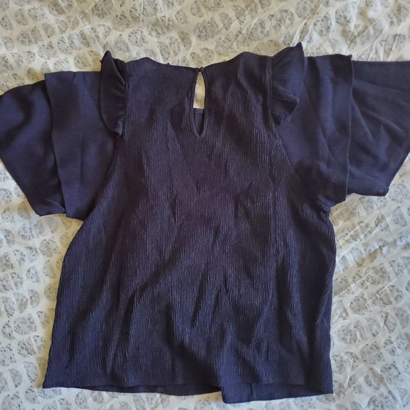 Express Textured Double Ruffle Top, size Small, Navy - Picture 3 of 3